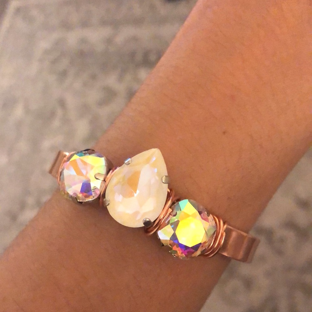 Raw Copper Aurora Borealis + White AB Crystal Cuff Bangle - Picture 9 of 16